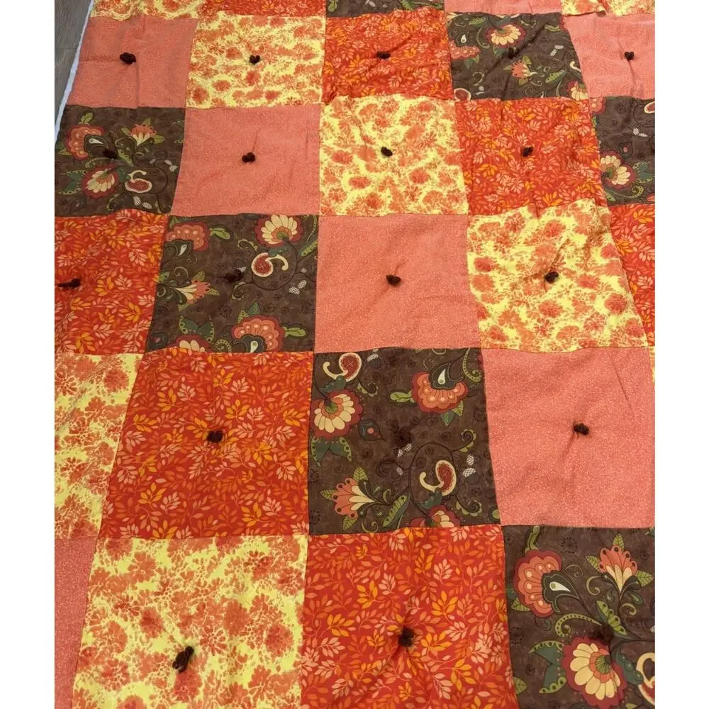 Vintage Handmade/Handtied Patchwork Quilt Fall Colors 52”x 76”